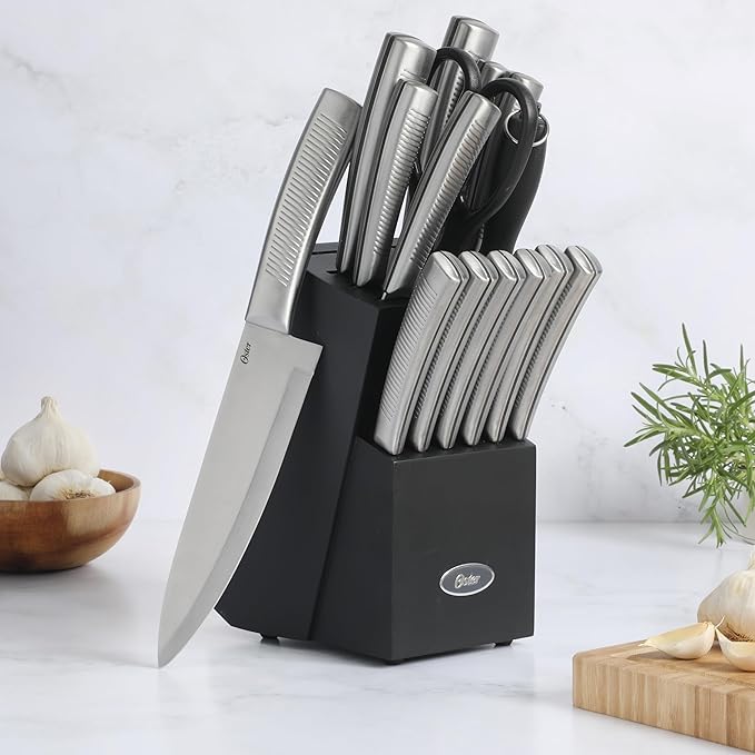 Oster Eddington 16 Piece Stainless Steel Kitchen Knife Block Set With Textured Good Grip Handles