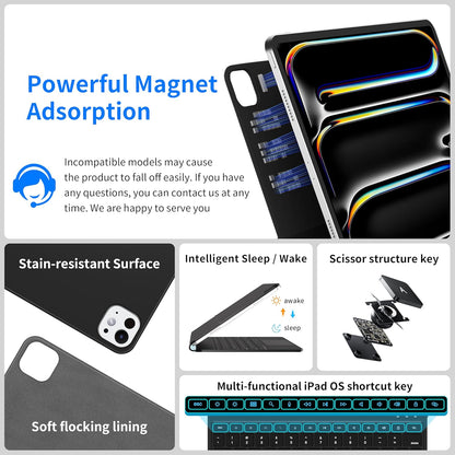 iPad Pro 13 inch case 2024 with Keyboard, Keyboard Case for iPad Pro 13-inch (M4, 2024) with 7 Colors Backlight, Multi-Touch Trackpad, Easy-Set Magnetic Stand, Auto Sleep/Wake (Black)