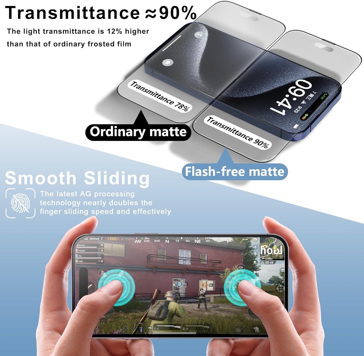 2 Pack Matte Screen Protector for iPhone 16 and 14 Pro 6.1-Inch Auto Dust Removal, No Bubbles, Tempered Glass Film, Easy Installation