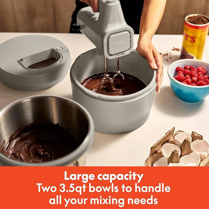 bella 3.5 Qt Hand & Stand Mixer, 2 in 1 Electric Mixer with Bowl, Dough Hook, Whisk & Egg Beater, Multifunctional Handheld Mixer for Baking, 200 Watt, Oatmilk