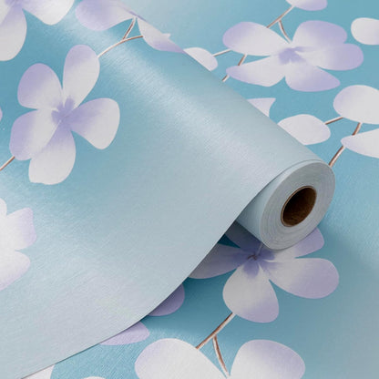 Blue Flora Peel and Stick Wallpaper 20.8"x394" Thick Slight Embossed Linen Textured Wall Paper Self-Adhesive Removable Wallpaper Vinyl Film Roll for Home Use(Blue Flora, 20.8"x394")