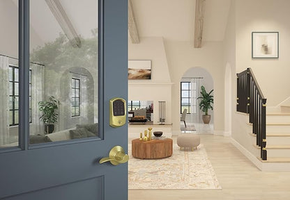 Schlage Encode Smart WiFi Deadbolt Lock for Front Door - Keyless Entry with App or Touchscreen - Works with Alexa, Hey Google, & Airbnb - Create Codes for Guests - Satin Brass