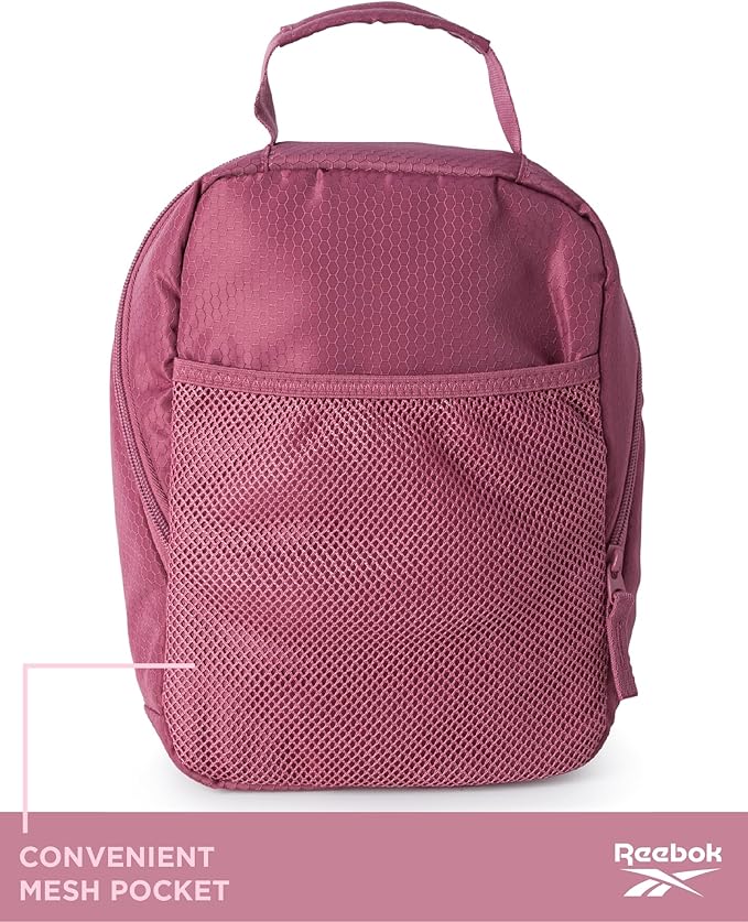 Reebok Mens and Womens Lunch Bag - Portable Insulated Work Lunch Box for Women and Men with Two Compartments and Handle, Quinn Deco Rose