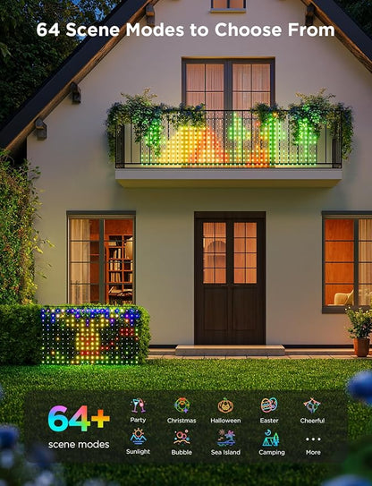 Govee Outdoor Net Lights, 2.8*4.7ft with RGBIC and DIY Functions, 240 LEDs Smart Net Lights with 64 Modes for Bush Patio Decor, Compatible with Alexa & Google Assistant, Outdoor Waterproof, Green Wire