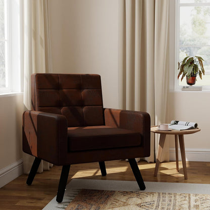 Kromax Mid-Century Modern Accent Chair for Living Room, 496 Lb. Weight Capacity, Dual Armrests, Comfy Extra Large Seat, Timeless Style Perfect for Reading & Relaxing, Bronze