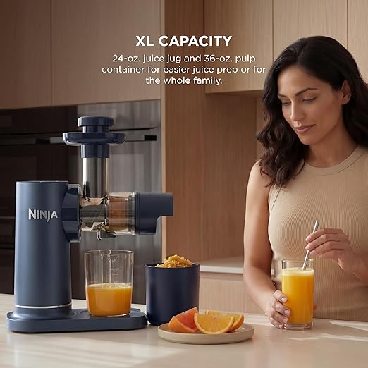 Ninja NeverClog Cold Press Juicer, Powerful Slow Juicer with Total Pulp Control, Countertop, Electric, 2 Pulp Functions, Dishwasher Safe, 2nd Generation, Blue/Navy, JC151NV
