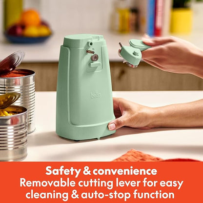 bella Electric Can Opener and Knife Sharpener, Removable Cutting Lever, Cord Storage, Stainless Steel Blade, Seaglass