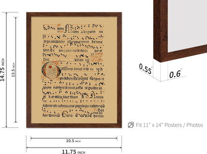 Poster Master Vintage Hymnal Poster - Retro Music Print - Gift for Artist, Friend - Graduale Aboense, Gregorian Chant Manuscript, Score - Wall Decor for Living Room, Bedroom, 11x14 Brown Framed