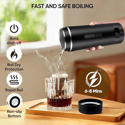 Travel Electric Kettle Portable Small Hot Water Boiling Tea Coffee Warmer Heater 450ML, 316 Stainless Steel, 4 Temperature Presets LCD Display Fast Boiler & Auto Shut-Off & Boil Dry Protection (Black)
