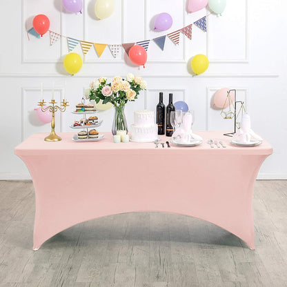 2Pack Spandex Table Cover for 6Ft or 4fT or 8ft Table Universal Fitted Stretch Tablecloth for Party, Banquet, Wedding and Events-Blush Pink