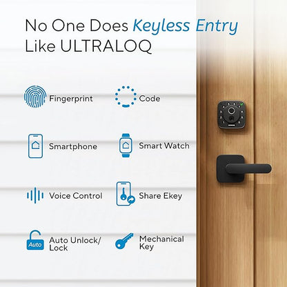 ULTRALOQ Bolt Fingerprint Smart Lock with Handle, 7-in-1 Keyless Entry Door Lock Set, Built-in WiFi Deadbolt, Auto-Lock & Unlock, App Remote Control, Works with Alexa, ANSI Grade 1,Black