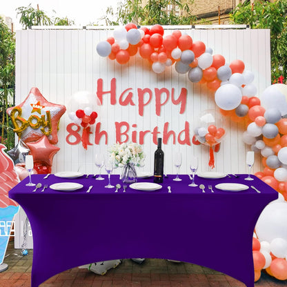 SuperO Waterproof Spandex Table Cover for 4FT Table Universal Fitted Stretch Tablecloth for Party, Banquet, Wedding and Events-Purple