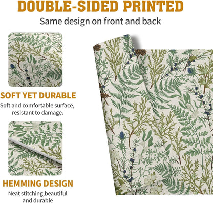 Sage Green Botanical Floral Placemats Set of 4 Vintage Tropical Herbs Fern Leaves Place Mats 12x18 Inch Seasonal Plant Spring Summer Linen Fabric Table Mats for Party Kitchen Dining Decor