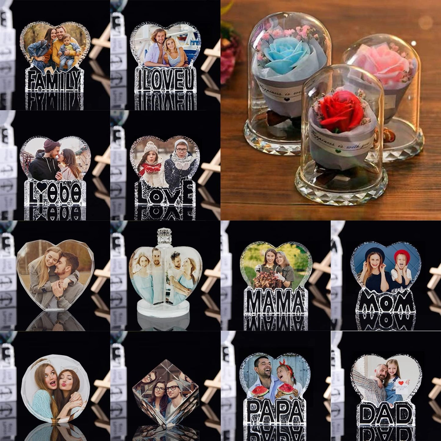 Dad Gift Unique Color Print Custom Photo Crystal Night Light Ornament for Dad Daddy Day Birthday Christmas Gift Atmosphere Light