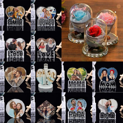 Dad Gift Unique Color Print Custom Photo Crystal Night Light Ornament for Dad Daddy Day Birthday Christmas Gift Atmosphere Light