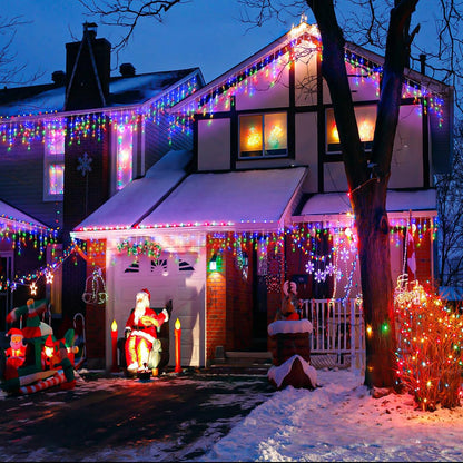 Icicle lights Outdoor - 33ft Christmas Lights with 400LED 75 Drops 8 Modes, Plug in Curtain String Lights Waterproof for Holiday Wedding Party Home Garden Bedroom Indoor Outdoor Decoration, Multicolor