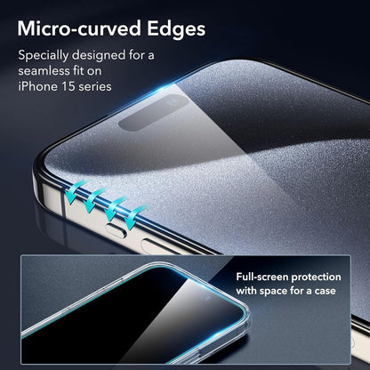 ESR 3+1 Pack for iPhone 15 Pro Max Screen Protector, 3 Black Edge Tempered-Glass Film and 1 Set Camera Lens Protector, 2.5D Curved Edges, Full-Coverage Military-Grade Protection, Scratch Resistant
