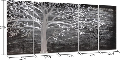 Yihui Arts Metal Tree Wall Decor Hand Grind On Aluminum Modern Abstract Nature Wall Art Contemporary Landscape Pictures for Living Room Bedroom Dinning