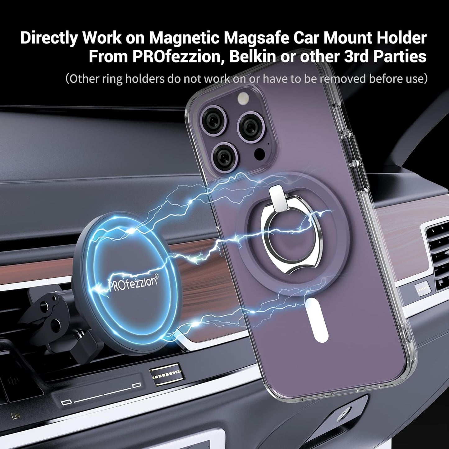 PROfezzion Thin Metal Ring Holder for MagSafe, Removable Strongest Magnetic Phone Grip for iPhone 16 15 14 13 12 Pro Max Plus with Mag-Safe Case [Not for Regular Case] [MagSafe Car Mount Compatible]