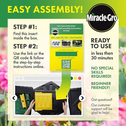 Miracle-Gro Large Dual Chamber Compost Tumbler, 55.4 Gallons – Easy-Turn, Fast-Working System – All-Season, Heavy-Duty, High Volume Composter with 2 Sliding Doors (2 x 27.7 gallons)