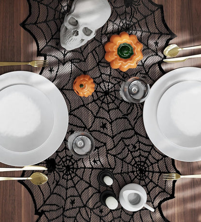 Halloween Table Runner,72 Inches Long Black Lace Spider Web Table Runners for Halloween Table Decoration/Party Dinner Table Decor,Kitchen,Mantel,Bedroom Decoration