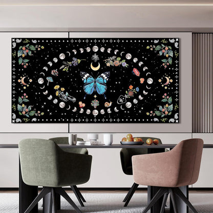 Large Canvas Wall Art Blue Boho Wall art Decor Canvas Art Wall Decor Wall Pictures for Living Room Vintage Butterfly Wall Art Moon Flower Prints Large Artwork for Walls Home Room Decor 29" X 58"