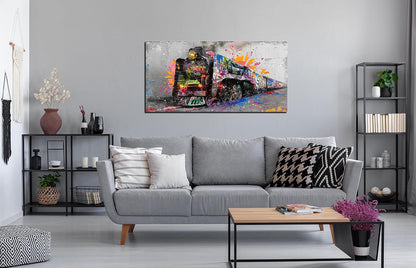 JKWALL77 Graffiti Train Wall-Art - Banksy Canvas Wall Art For Living Room - Modern Art Wall Decor Ready To Hang Size 40" x 20"