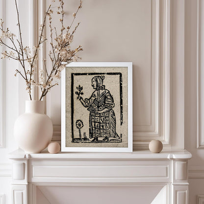 Poster Master Vintage Woodcut Poster - Retro Medieval Print - Gift for Gothic, Horror Fan - Witch Holding a Plant, Magic, Spell, Herbalist - Wall Decor for Bedroom, Dorm, 11x14 White Framed