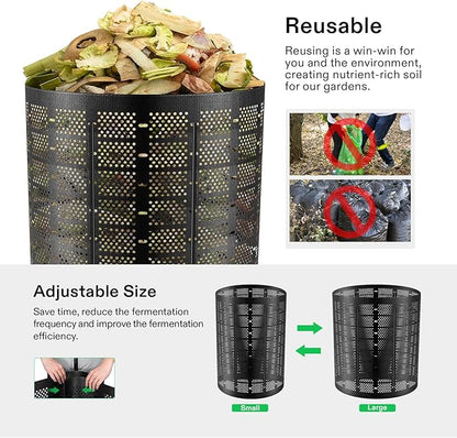 VIVOSUN 300 Gallon Outdoor Compost Bin, Expandable Composter, Easy to Setup & Large Capacity for Backyard, Lawn (Black with Gloves) (Pack of 2)
