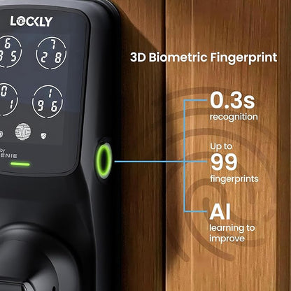 Lockly Secure Pro Smart Lock Wi-Fi, Keyless Entry Digital Keypad Door Lock, 3D Biometric Fingerprint Sensor Front Door Lock with Handle, Voice Control & Auto Lock - Latch Edition