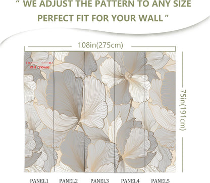 Grey and White Ginkgo Leaf Wall Mural Wallpaper for Bedroom Living Room (Not Peel n' Stick)