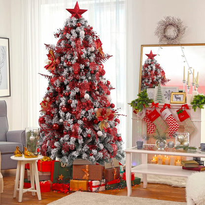 Clear Christmas Ball Ornaments,24ct Shatterproof Plastic Decorative Christmas Ornaments Hanging Xmas Tree Baubles Set with Stuffed Delicate Glittering Decorations for Holiday Party Home Decor (Red)