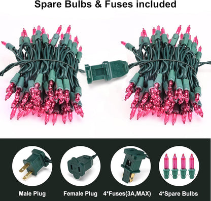 BrizLabs Pink Christmas Lights, 69.6ft 300 Count Pink String Lights Connectable, UL Certified Incandescent Christmas Lights Green Cord, Outdoor Mini Lights Set for Indoor Xmas Party Garden Patio