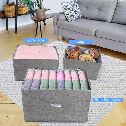 Large Linen Fabric Foldable Storage Bins with Removable Lid and Handles, Washable Storage Box Organizer Containers Baskets Cube with Cover for Bedroom,Closet,Office,Nursery (Khaki, XXL)