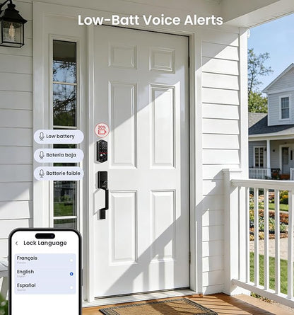Veise VE017-D Smart Fingerprint Front Door Lock Set, App Control, 8-in-1 Keyless Entry Deadbolt with Lever Handle, Touchscreen Keypad, IP55 Weatherproof, Auto Lock, Easy Install, Matte Black