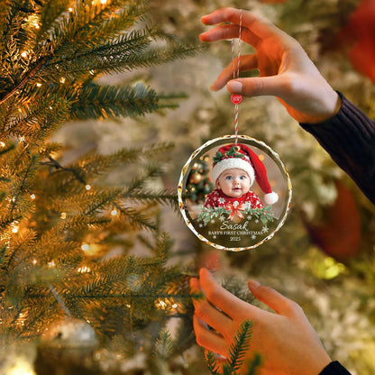 Bemaystar Personalized Babys First Christmas Ornament 2025 Girl Boy - 1st Christmas Ornament 2025 with Photo Text, Personalized Christmas Ornaments for Baby, Xmas Gifts, Newborn Gifts for New Mom Dad
