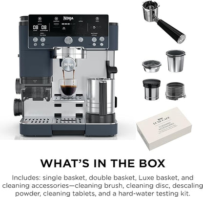 Ninja Luxe Café Premier Series, Espresso Machine, Drip Coffee Maker & Rapid Cold Brew, Integrated Grinder, Assisted Tamper, Hands-Free Frother, for Cappuccinos & Lattes, Cyberspace, ES601CY