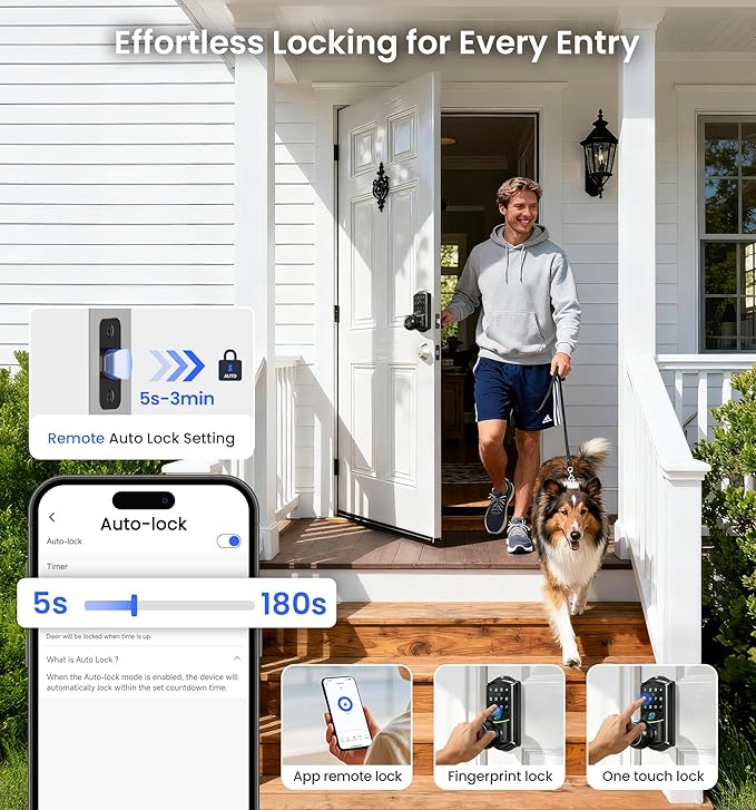 Veise VE028 Built-in Wi-Fi Smart Lock with Knob, Fingerprint Keyless Entry with Handle, App Remote & Voice Control, Electronic Digital Keypad for Front Door and Bedroom, IP65 Waterproof, Matte Black
