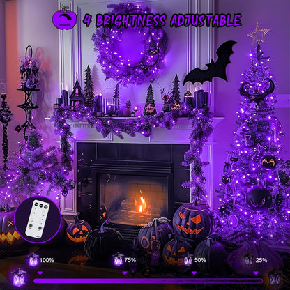 JMEXSUSS 600 LED Purple Halloween Lights Outdoor, 8 Modes Purple String Lights Indoor, 168ft LED Christmas Light Plug in for Bedroom Fireplace Party Halloween Christmas Tree Decorations
