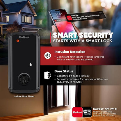 Kwikset Halo Select Plus Matte Black Touchscreen Apple Home Keys Tap-to-Unlock, Wi-Fi and Matter Enabled Smart Lock Deadbolt with Door Status Sensor and Intrusion Detection