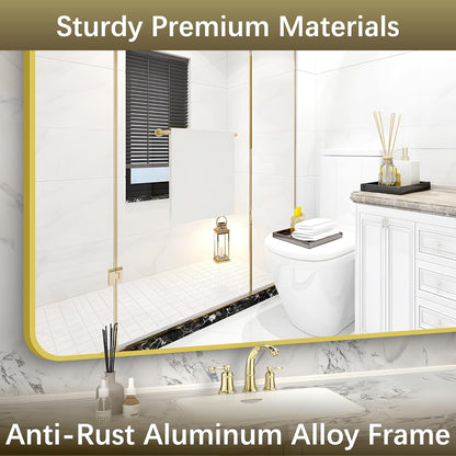 Arched Bathroom Mirror, 36"x48" Gold Arch Mirror for Bathroom, Wall Mounted Mirror, Gold Vanity Wall Mirror w/Metal Frame for Bedroom, Entryway, Living Room, Vertically Hanging or Leaning Against
