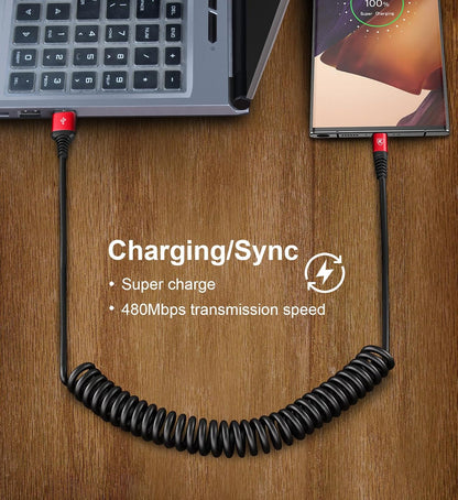 USB to USB C Cable Fast Charging 3ft, 2Pack Coiled USB C Charger Cable for Car, Android Auto USB Type C Charger Cord, USB-C Cable Compatible with iPhone 16/15/Plus/Pro Max/Samsung Galaxy A20 S20 - Red