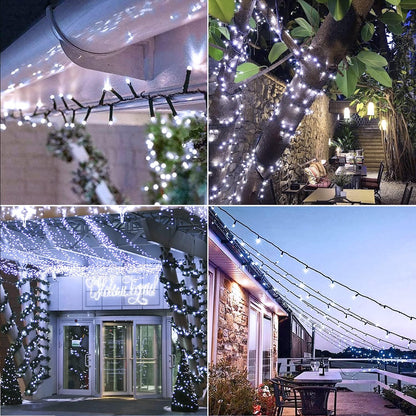 JMEXSUSS 200 LED White Christmas Lights Outdoor, 66ft Christmas Tree Lights Green Wire, 8 Modes Waterproof Twinkle String Lights Plug in for Xmas Wedding Party Indoor Decoration