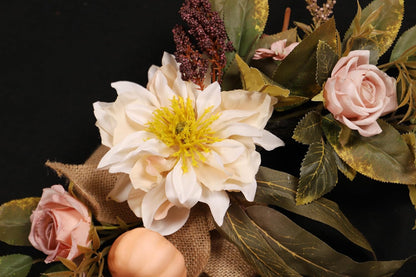 Fall Wreaths for Front Door, Autumn Wreath with Pumpkins, Berries and Leaves for Indoor Outdoor Porch Thanksgiving Farmhouse Harvest Halloween Home Décor (Pink Pumpkin)