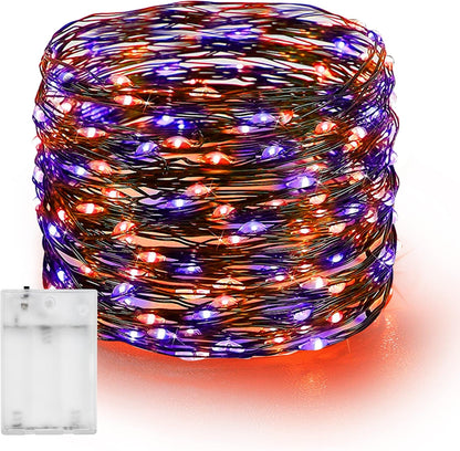 Dazzle Bright Fairy String Lights, 20FT 60 LED Copper Wire Battery Operated Waterproof Lights, Halloween Decorations for Indoor Home Outdoor Patio Yard Party Decor (Purple and Orange, 1)