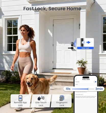 Veise VE012W-L Built-in Wi-Fi Fingerprint Smart Lock with Lever Handle Set, App Remote Control, Keyless Entry for Front Door, Deadbolt Digital Backlit Keypad, Voice Assistant, Auto Lock, Matte Black