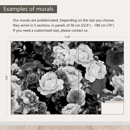 AFZEVEB-Dark Peony Wallpaper Watercolor Rose Wall murals for Bedroom 114"x74" (Not Peel and Stick)