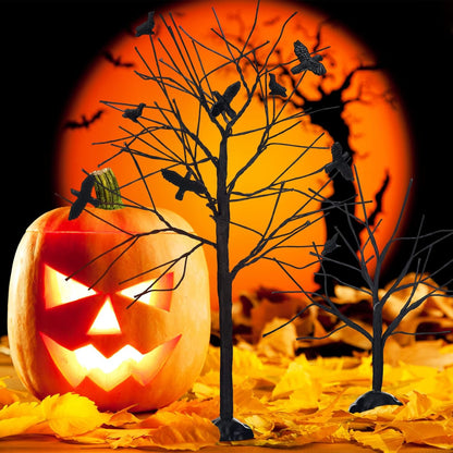 Amyhill 2 Pcs Halloween Village Trees With Black Crows - Artificial Bare Branch Tree Figurine Set for Home Decor and Village Accessories
