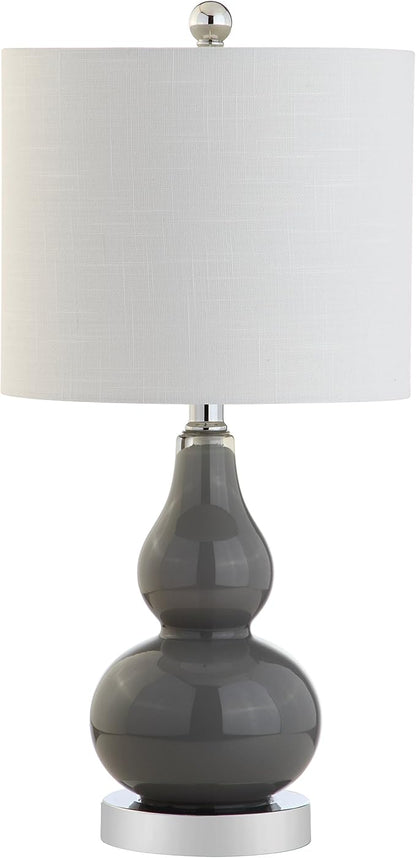 JONATHAN Y 20.5" Gray Glass Table Lamp, Modern Gourd Bedside Nightstand Lamp for Bedroom, Living Room, White Linen Shade, LED Bulb Included JYL1028A