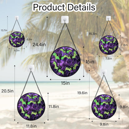 Stained Glass Window Hanging - Halloween Decorations Black Bat with Green Wings Suncatcher for Doors Garden Indoor Spooky Sun Catchers Gothic Decor Horror Gifts for Women Men Friend 15 in